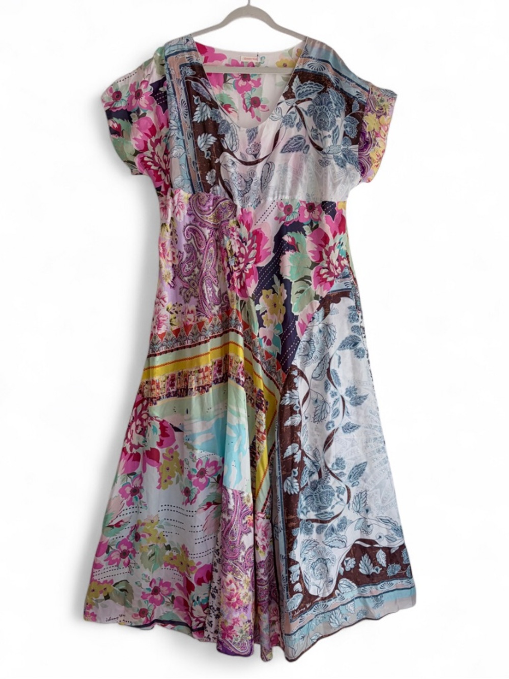 Johnny Was 100% Silk Floral Paisley Patchwork Print Boho Maxi Dress Size 1X
